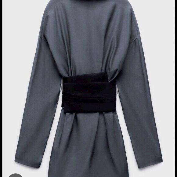 ZARA Gray SILK BLEND SASH KIMONO DRESS LIMITED EDITION Size XS-Small - Picture 5 of 7